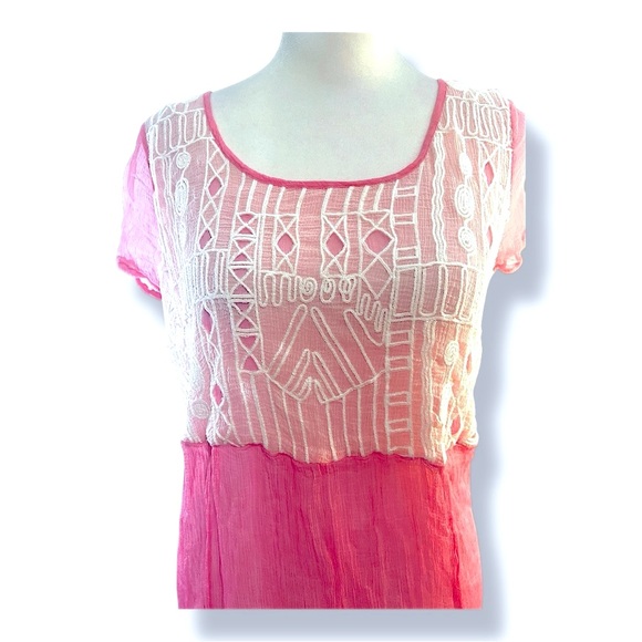 FREE PEOPLE💗Sheer pink ivory embroidered short sleeve tunic or dress XS - Picture 3 of 16